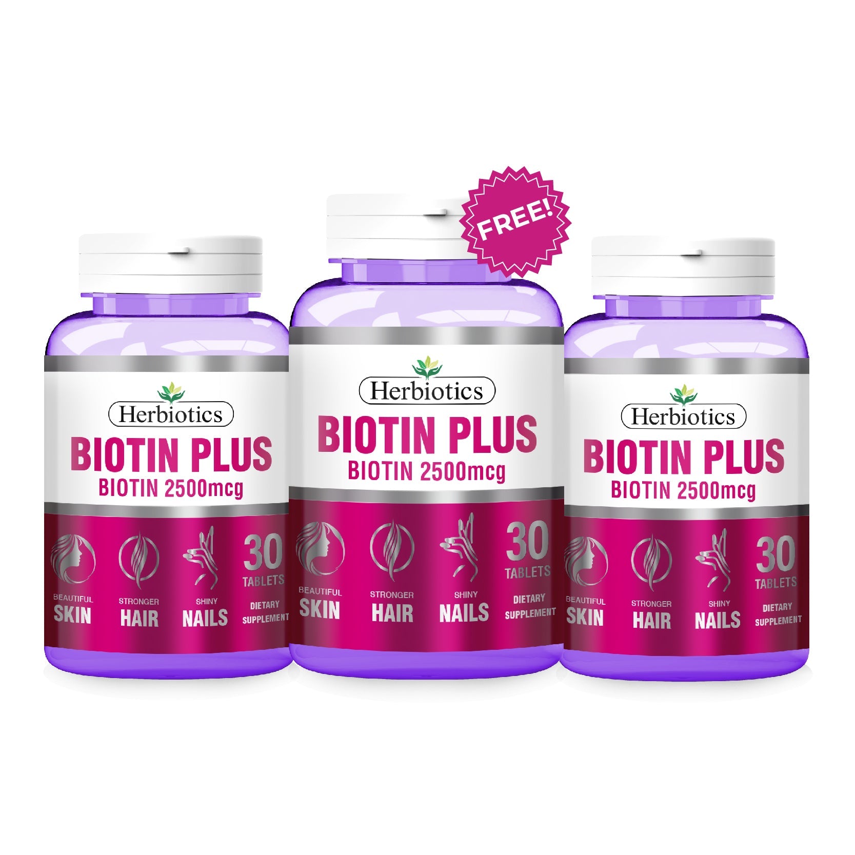 Herbiotics - Biotin Plus 30’s - Bundle - 3 Pack - Buy 2 Get 1 Free