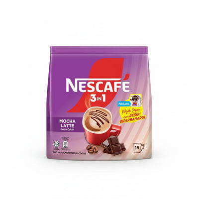 NESCAFE - MOCHA LATTE - 3IN1 Premix Coffee - 24 Pouches per Carton - Each Pouch 15 Sachets - Each Sachet 25g - Each Pouch 375g