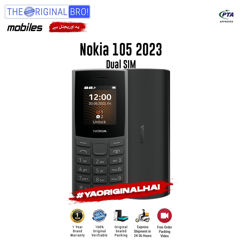 Nokia - 105 2023 - Feature Phone - N/A - N/A - Grey - The Original Bro Mobiles | Jodiabaazar.com