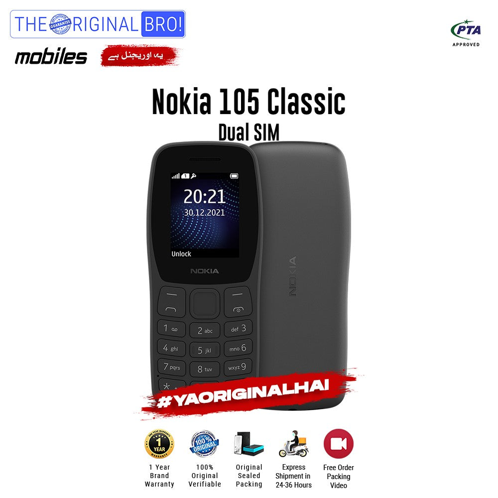 Nokia - 105 Classic - Feature Phone - N/A - N/A - Grey - The Original Bro Mobiles | Jodiabaazar.com