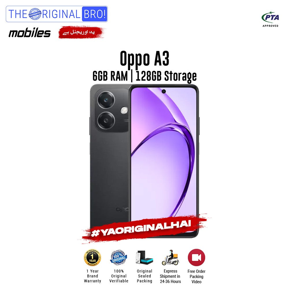 Oppo - A3 - Smartphone - 6GB RAM - 128GB Storage - Black - The Original Bro Mobiles | Jodiabaazar.com