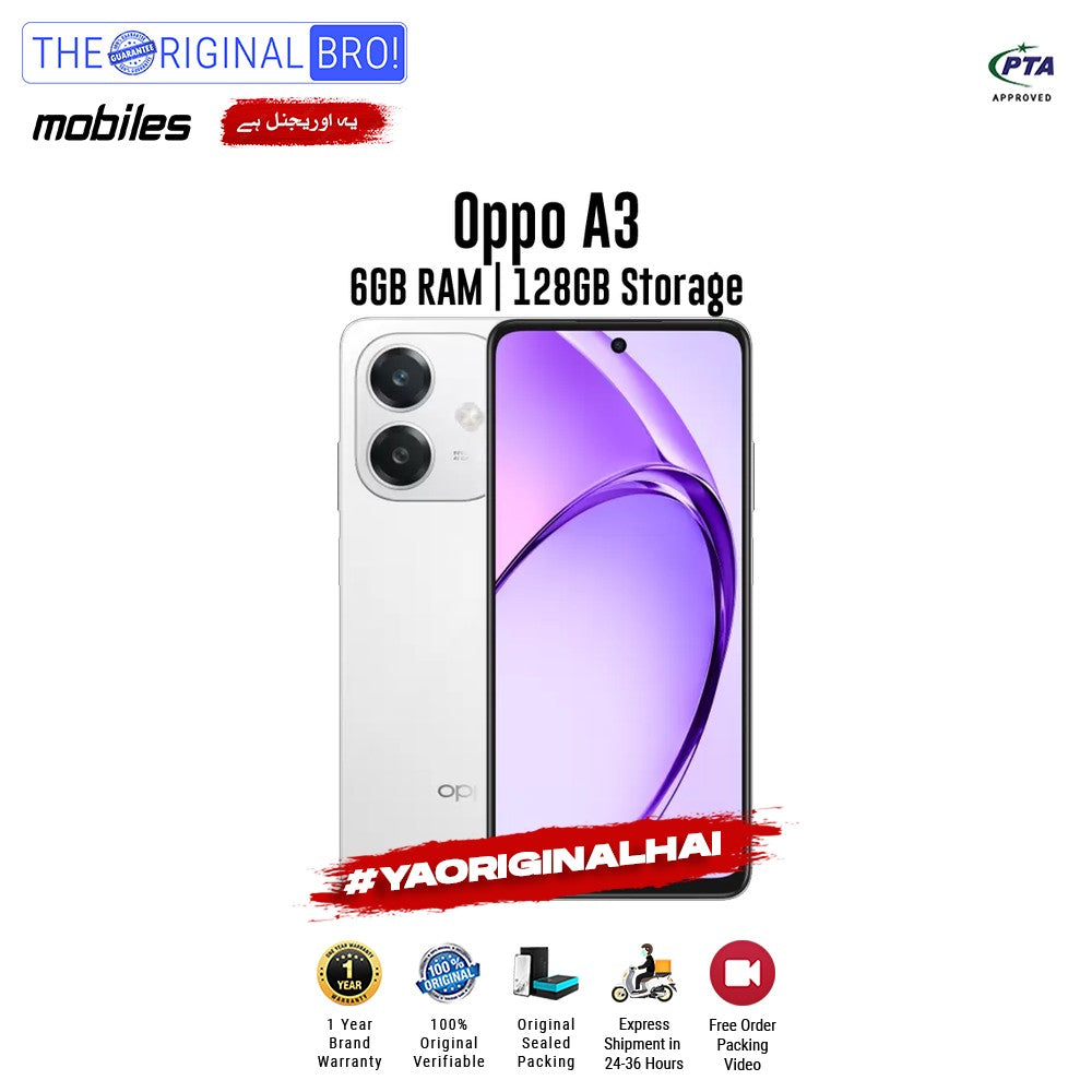 Oppo - A3 - Smartphone - 6GB RAM - 128GB Storage - White - The Original Bro Mobiles | Jodiabaazar.com