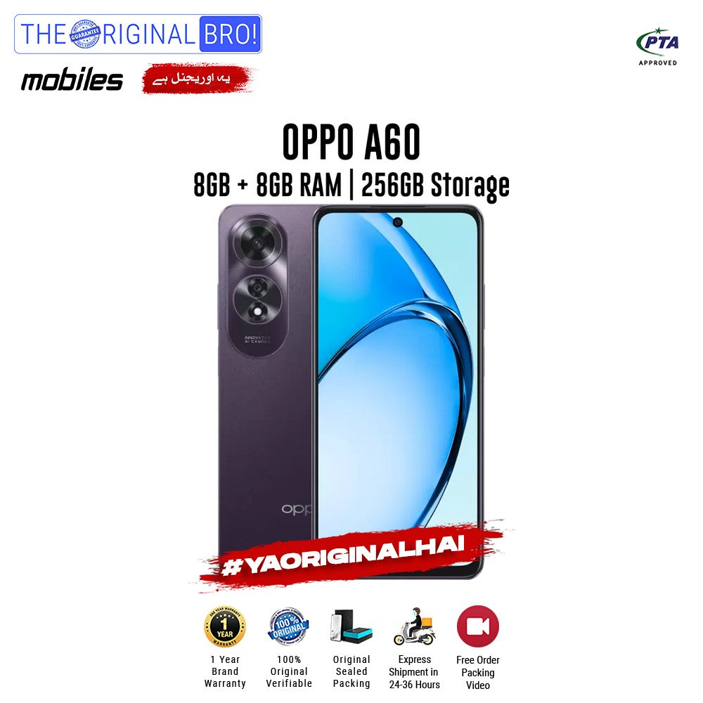 Oppo - A60 - Smartphone - 8GB RAM - 256GB Storage - Purple - The Original Bro Mobiles | Jodiabaazar.com