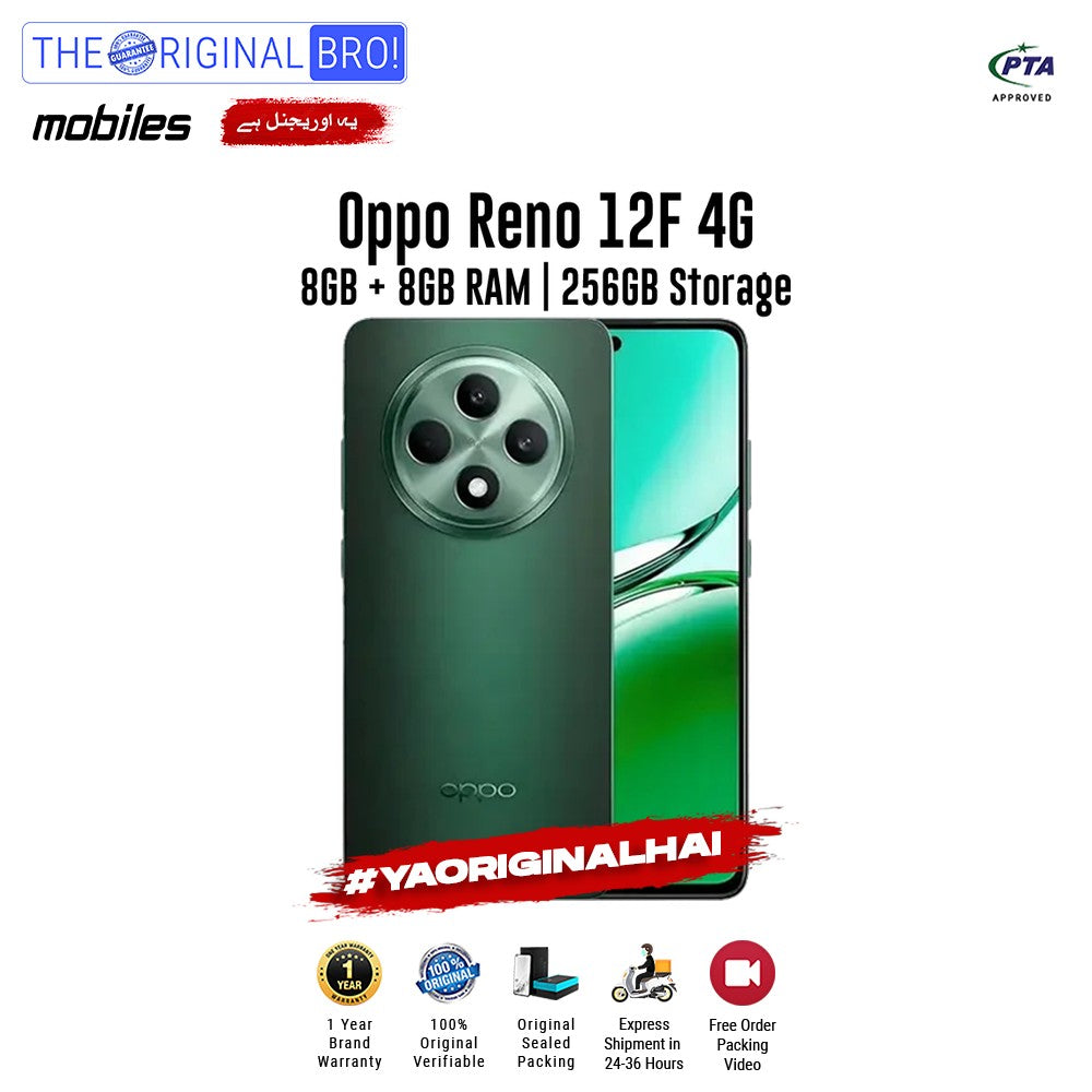 Oppo - Reno 12F 4G - Smartphone - 8GB RAM - 256GB Storage - Green - The Original Bro Mobiles | Jodiabaazar.com