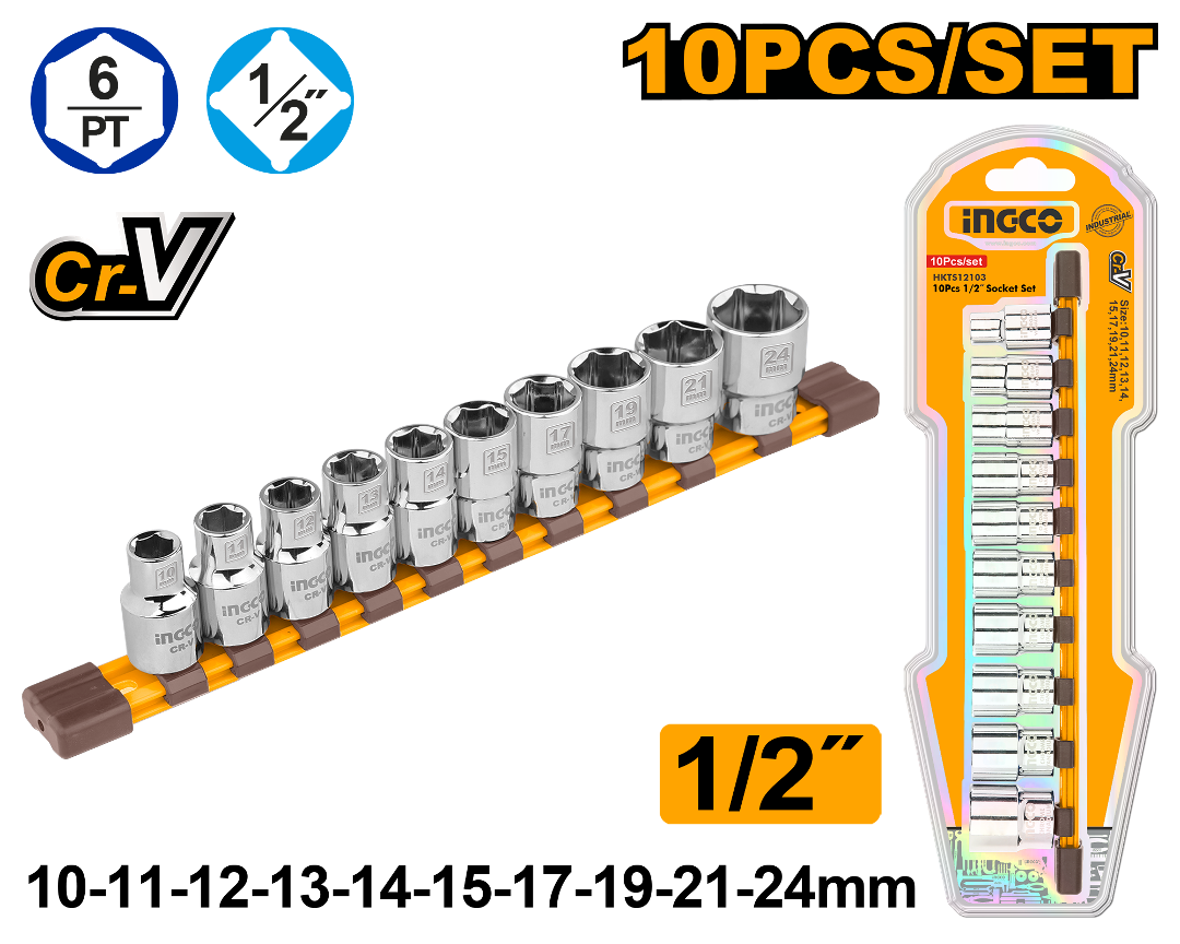 INGCO -  10 Pcs 1/2" socket set  HKTS12103