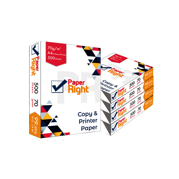 Paper Right - 70 GSM - A4 Printing Paper - 5 x 500 Sheets - (5 Ream)