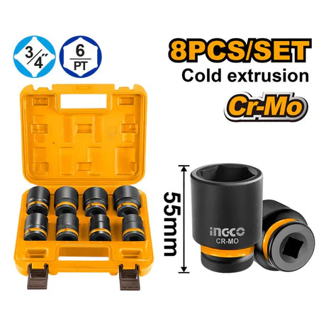 INGCO -  8 Pcs 3/4"DR. Impact socket set  HKISSD34081