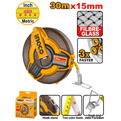 INGCO -  Fibreglass measuring tape 30*15mm HFMT1830