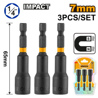 INGCO -  3 Pcs impact magnetic nut set 7mmm AMN0731