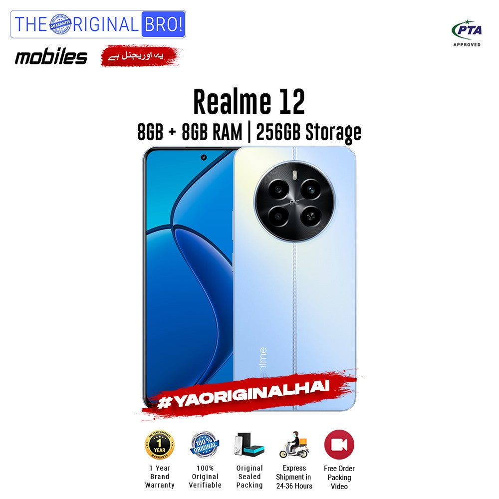 Realme - 12 - 8GB RAM - 256GB Storage - Blue - PTA Approved - The Original Bro | Jodiabaazar.com