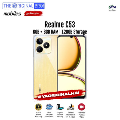 Realme - C53 - 6GB RAM - 128GB Storage - Gold - PTA Approved - The Original Bro | Jodiabaazar.com