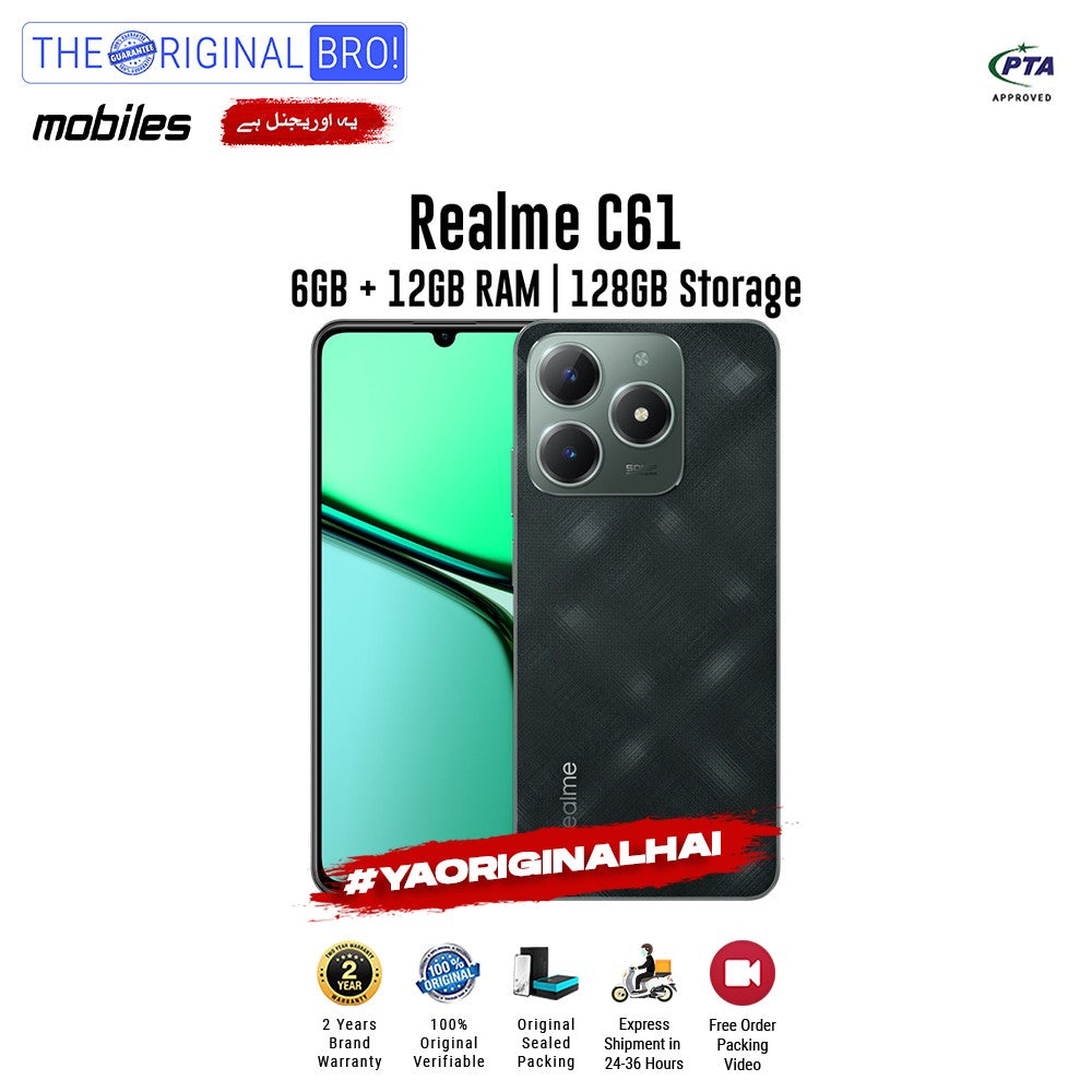 Realme - C61 - Smartphone - 6GB RAM - 128GB Storage - Green - The Original Bro Mobiles | Jodiabaazar.com