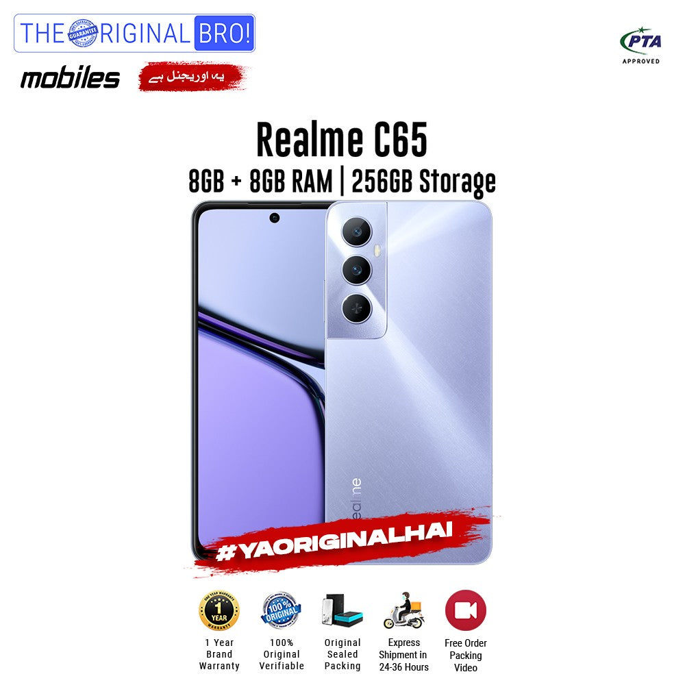 Realme - C65 - Smartphone - 8GB RAM - 256GB Storage - Purple - The Original Bro Mobiles | Jodiabaazar.com