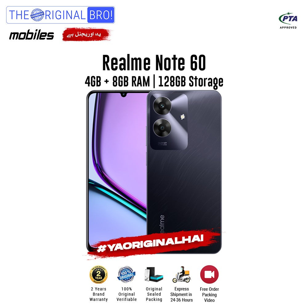 Realme - Note 60 - Smartphone - 4GB RAM - 128GB Storage - Black - The Original Bro Mobiles | Jodiabaazar.com