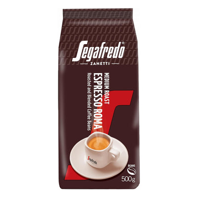 Segafredo Zanetti coffee bag with a cup of coffee on a white background