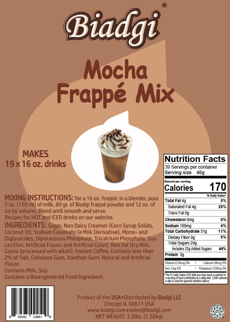 Biadgi - Mocha - Frappe Mix - 1 Pack of 3.5lbs (1.58k)