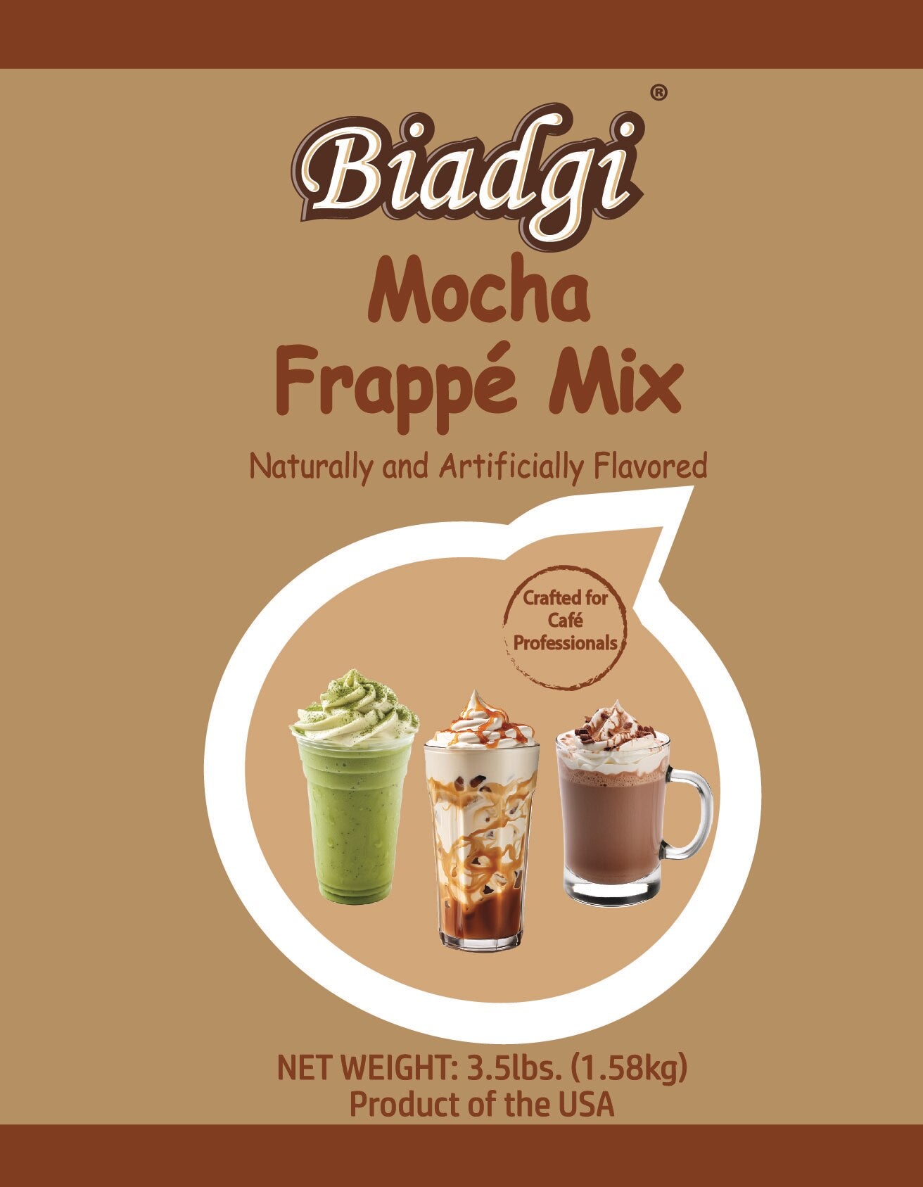 Biadgi - Mocha - Frappe Mix - 1 Pack of 3.5lbs (1.58k)