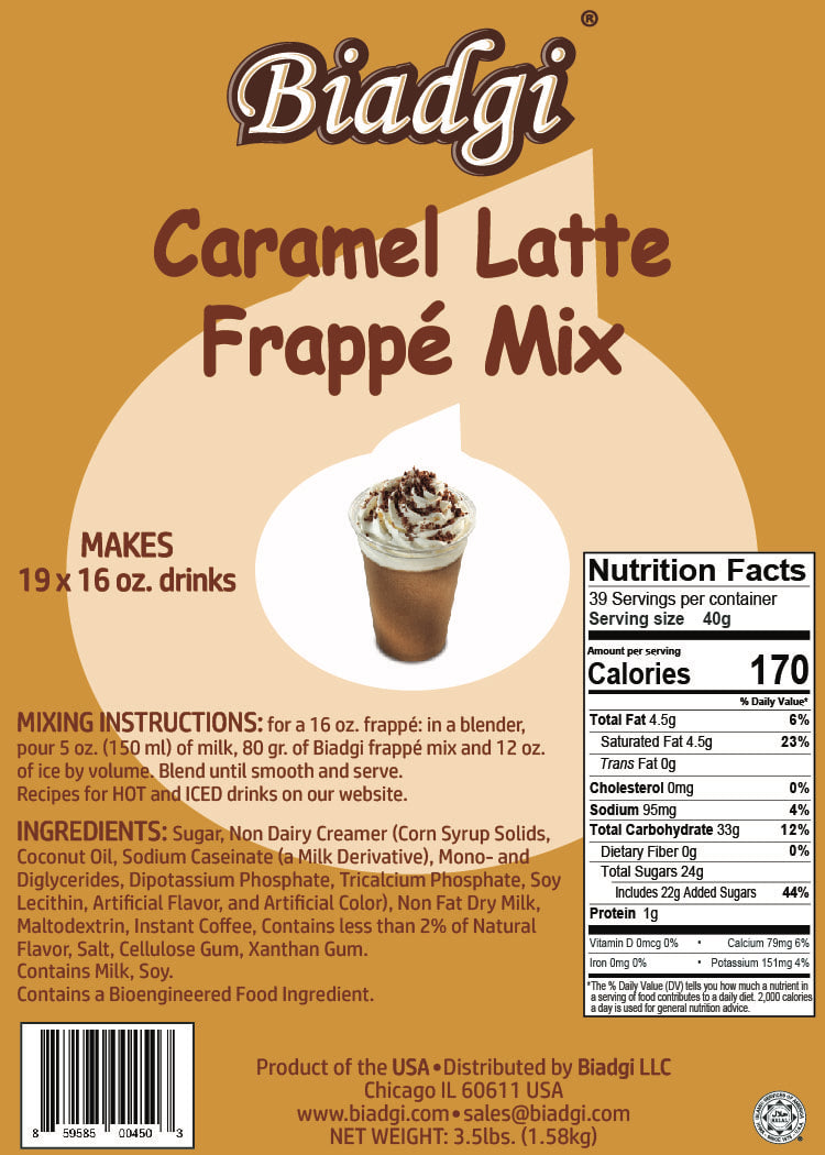 Biadgi - Caramel Latte - Frappe Mix - 1 Pack of 3.5lbs (1.58k)