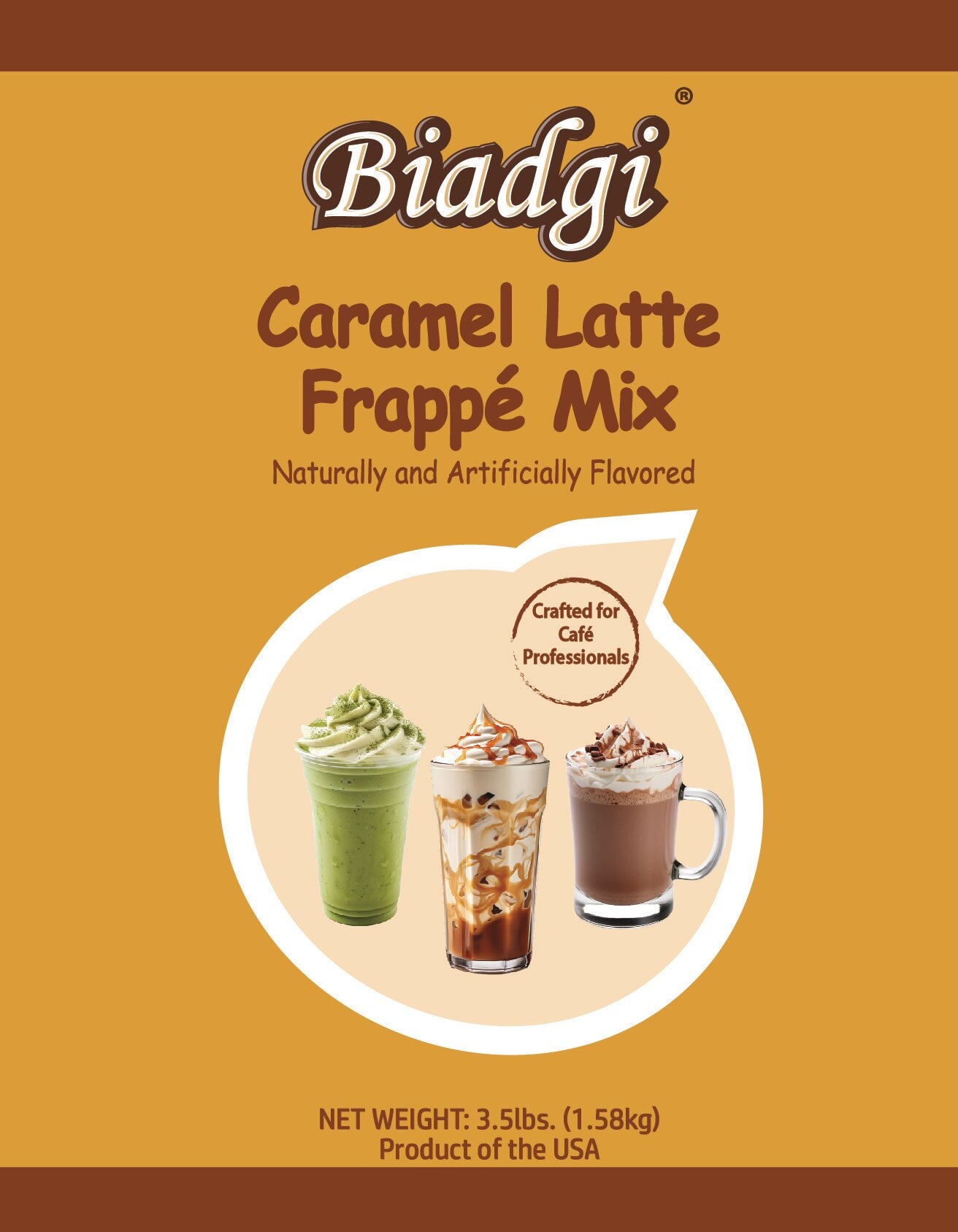 Biadgi - Caramel Latte - Frappe Mix - 1 Pack of 3.5lbs (1.58k)