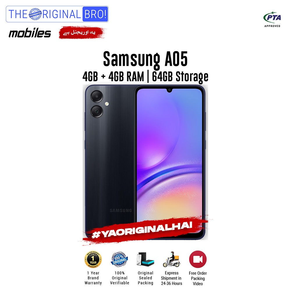 Samsung - A05 - Smartphone - 4GB RAM - 64GB Storage - Black - The Original Bro Mobiles | Jodiabaazar.com