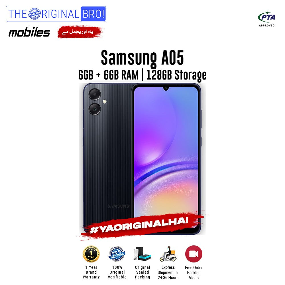 Samsung - A05 - Smartphone - 6GB RAM - 128GB Storage - Black - The Original Bro Mobiles | Jodiabaazar.com