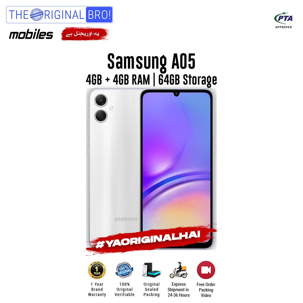 Samsung - A05 - Smartphone - 4GB RAM - 64GB Storage - Silver - The Original Bro Mobiles | Jodiabaazar.com