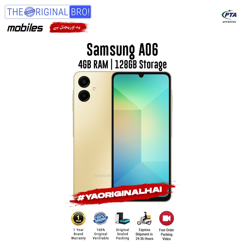 Samsung - A06 - Smartphone - 4GB RAM - 128GB Storage - Gold - The Original Bro Mobiles | Jodiabaazar.com