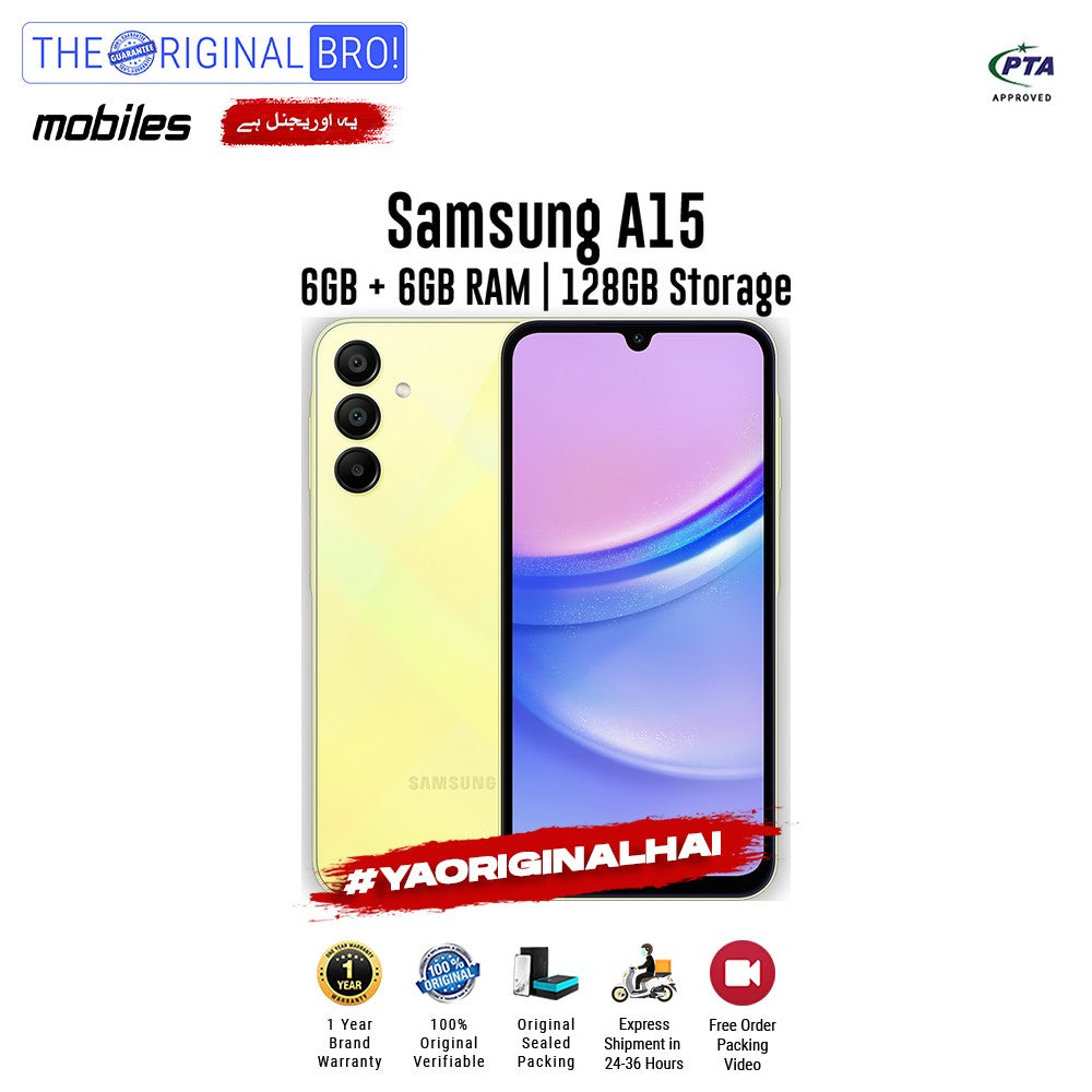 Samsung - A15 - Smartphone - 6GB RAM - 128GB Storage - Yellow - The Original Bro Mobiles | Jodiabaazar.com