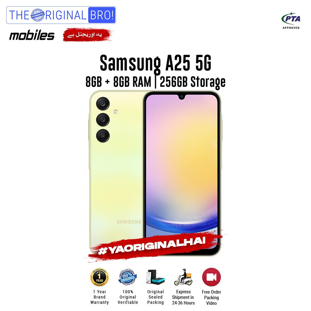 Samsung - A25 5G - 8GB RAM - 256GB Storage - Yellow - PTA Approved - The Original Bro | Jodiabaazar.com