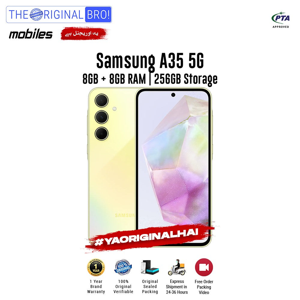 Samsung - A35 5G - 8GB RAM - 256GB Storage - Yellow - PTA Approved - The Original Bro | Jodiabaazar.com