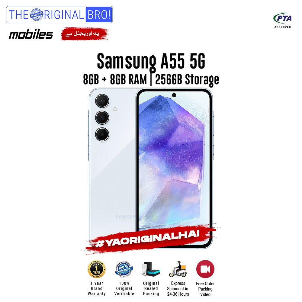 Samsung - A55 5G - Smartphone - 8GB RAM - 256GB Storage - Light Blue - The Original Bro Mobiles | Jodiabaazar.com