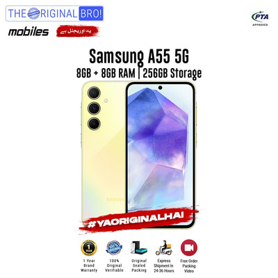 Samsung - A55 5G - Smartphone - 8GB RAM - 256GB Storage - Yellow - The Original Bro Mobiles | Jodiabaazar.com