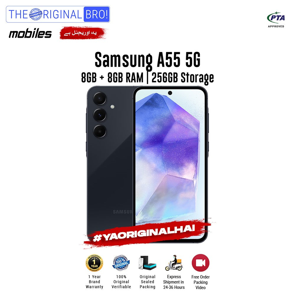 Samsung - A55 5G - Smartphone - 8GB RAM - 256GB Storage - Black - The Original Bro Mobiles | Jodiabaazar.com