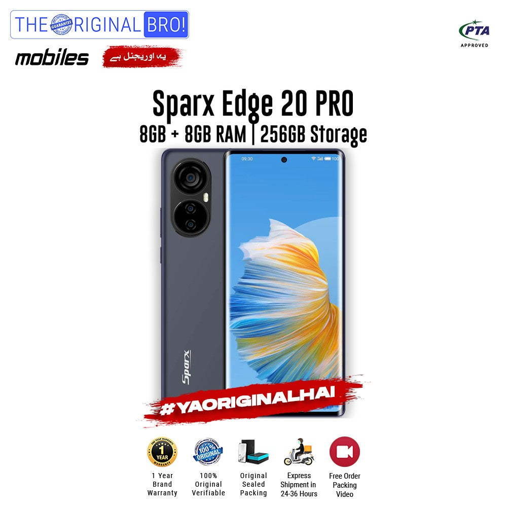 Sparx - Edge 20 Pro - Smartphone - 8GB RAM - 256GB Storage - Black - The Original Bro Mobiles | Jodiabaazar.com