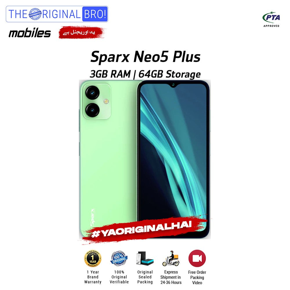 Sparx - Neo 5 Plus - Smartphone - 3GB RAM - 64GB Storage - Green - The Original Bro Mobiles | Jodiabaazar.com