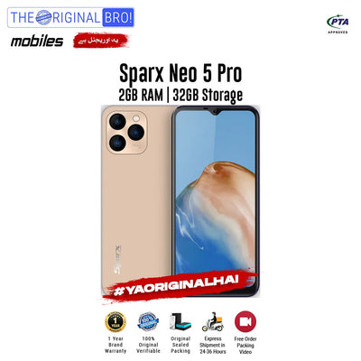 Sparx - Neo 5 Pro - Smartphone - 2GB RAM - 32GB Storage - Gold - The Original Bro Mobiles | Jodiabaazar.com