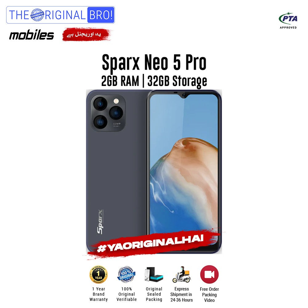 Sparx - Neo 5 Pro - Smartphone - 2GB RAM - 32GB Storage - Grey - The Original Bro Mobiles | Jodiabaazar.com