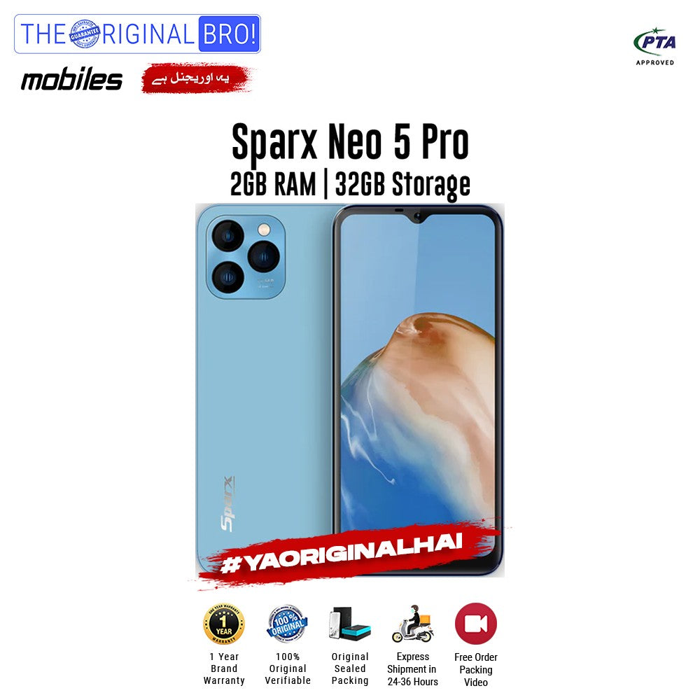 Sparx - Neo 5 Pro - Smartphone - 2GB RAM - 32GB Storage - Blue - The Original Bro Mobiles | Jodiabaazar.com