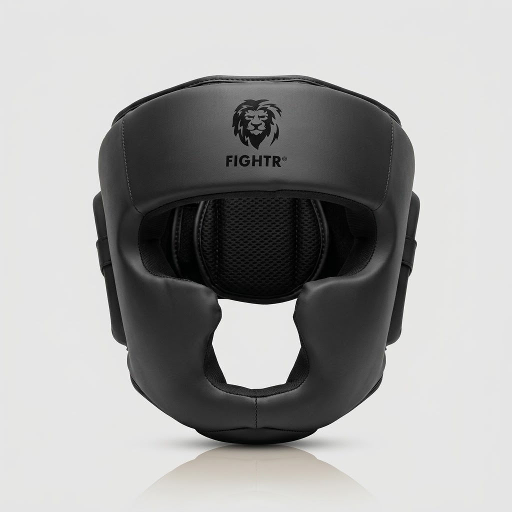 FIGHTR® Premium Boxing Headgear – Ultra-Protective Matte Black Sparring Guard