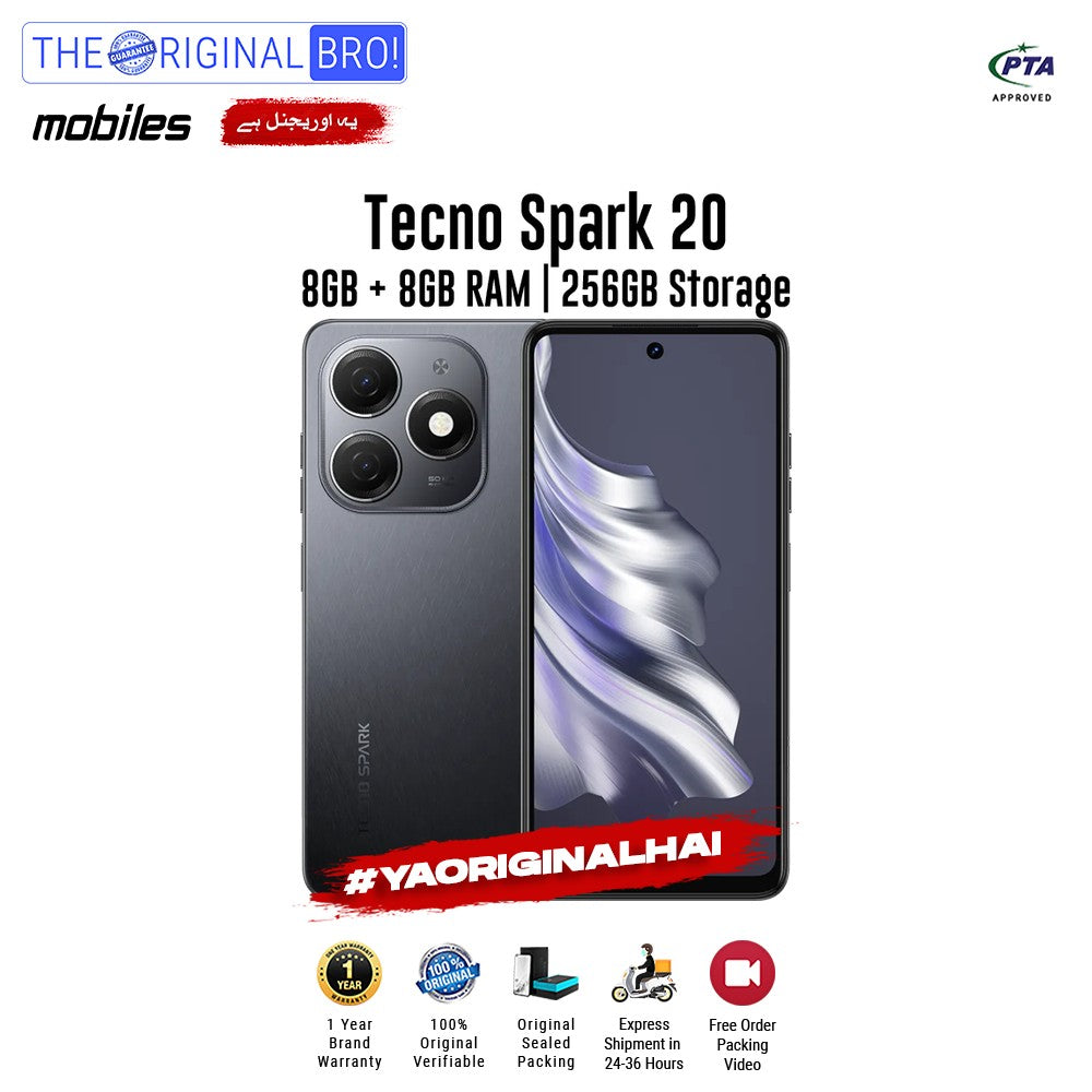 Tecno - Spark 20 - Smartphone - 8GB RAM - 256GB Storage - Black - The Original Bro Mobiles | Jodiabaazar.com