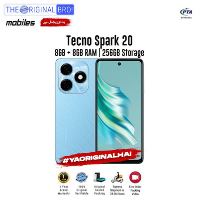 Tecno - Spark 20 - Smartphone - 8GB RAM - 256GB Storage - Blue - The Original Bro Mobiles | Jodiabaazar.com