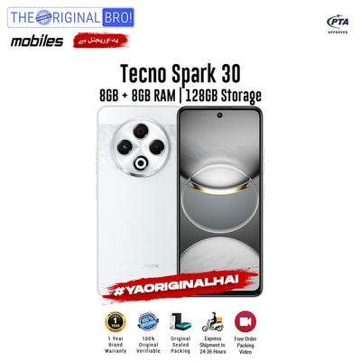 Tecno - Spark 30 - Smartphone - 8GB RAM - 128GB Storage - White - The Original Bro Mobiles | Jodiabaazar.com