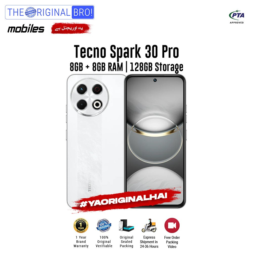 Tecno - Spark 30 Pro - Smartphone - 8GB RAM - 128GB Storage - White - The Original Bro Mobiles | Jodiabaazar.com