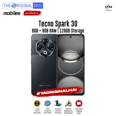 Tecno - Spark 30 - Smartphone - 8GB RAM - 128GB Storage - Black - The Original Bro Mobiles | Jodiabaazar.com