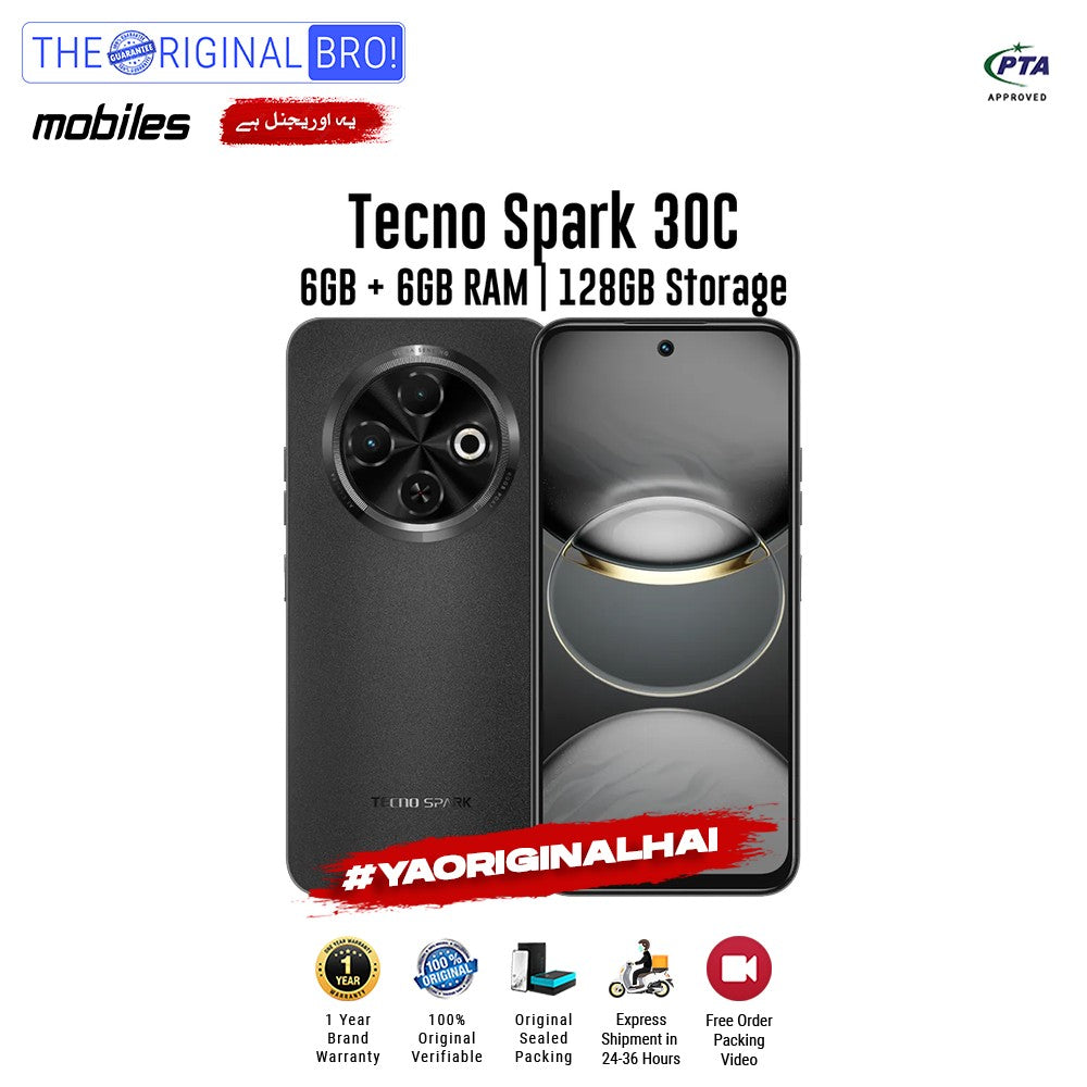 Tecno - Spark 30C - Smartphone - 6GB RAM - 128GB Storage - Black - The Original Bro Mobiles | Jodiabaazar.com