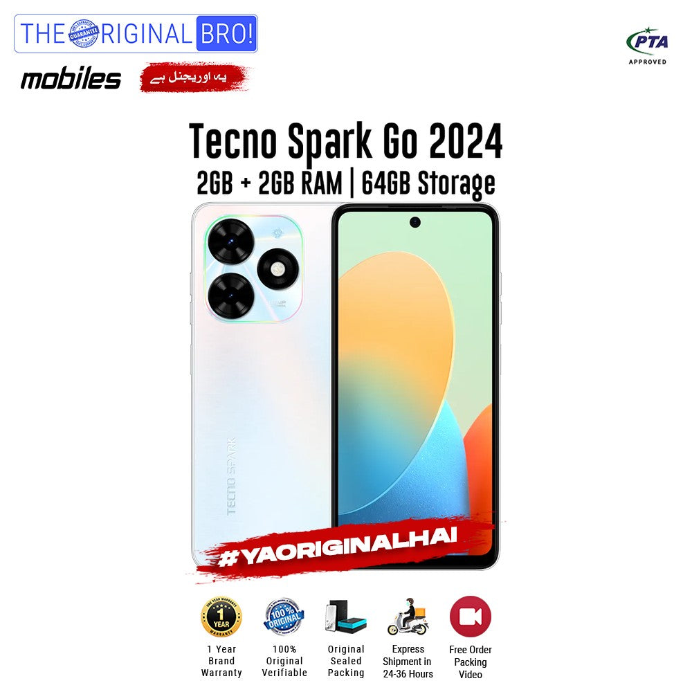 Tecno - Spark Go 2024 - Smartphone - 2GB RAM - 64GB Storage - White - The Original Bro Mobiles | Jodiabaazar.com