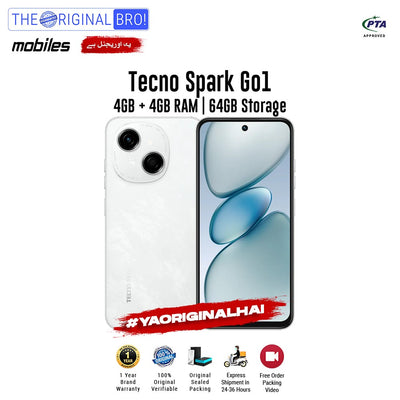 Tecno - Spark Go 1 - Smartphone - 4GB RAM - 64GB Storage - White - The Original Bro Mobiles | Jodiabaazar.com