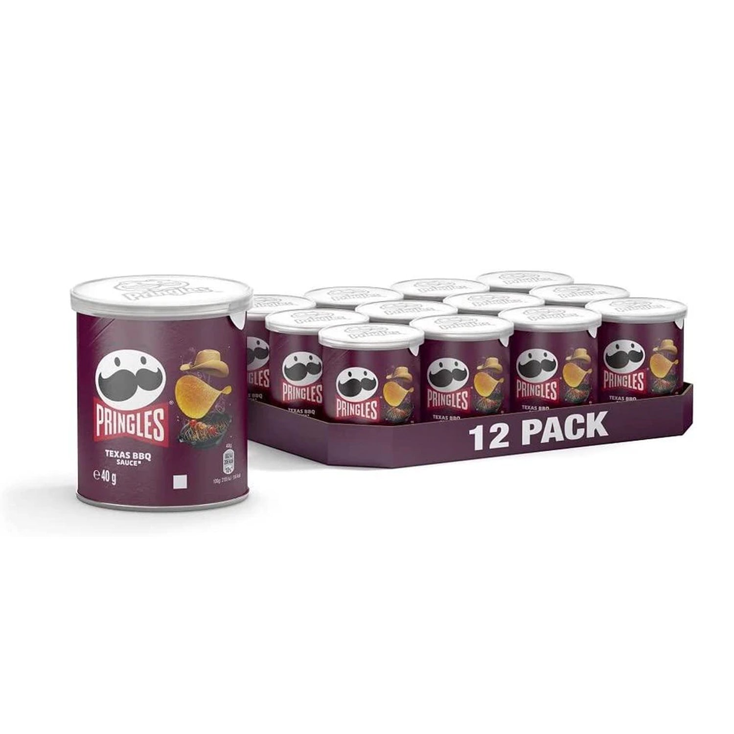 Pringles - Potato Crisps - Texas BBQ - Pop & Go Stack - 40gm (x12)