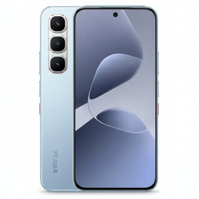 Smartphone with a white back and reflective screen on a white background