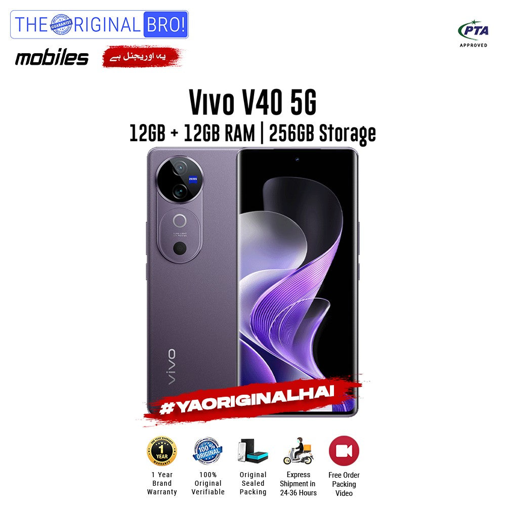 Vivo - V40 5G - Smartphone - 12GB RAM - 256GB Storage - Purple - The Original Bro Mobiles | Jodiabaazar.com